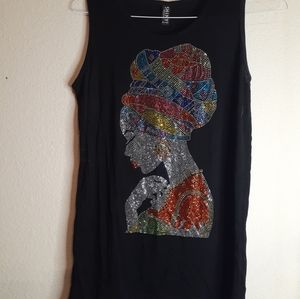GORGEOUS NEW Shiny NY Bling Embellished African Woman Silhouette One Size Black